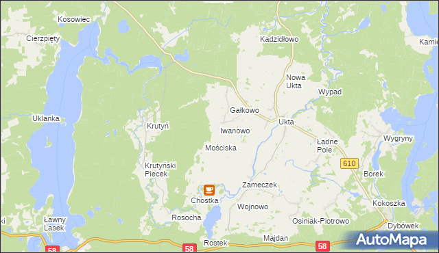 mapa Iwanowo gmina Ruciane-Nida, Iwanowo gmina Ruciane-Nida na mapie Targeo