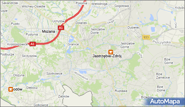 mapa Jastrzębie-Zdrój, Jastrzębie-Zdrój na mapie Targeo