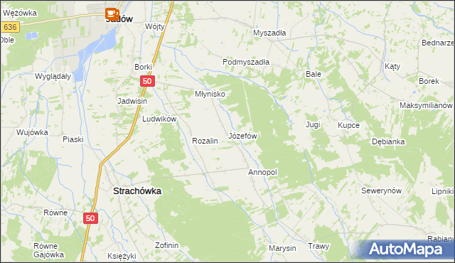 mapa Józefów gmina Strachówka, Józefów gmina Strachówka na mapie Targeo