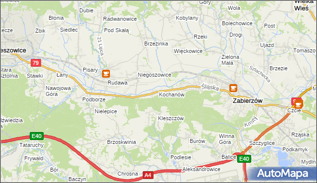 mapa Kochanów gmina Zabierzów, Kochanów gmina Zabierzów na mapie Targeo