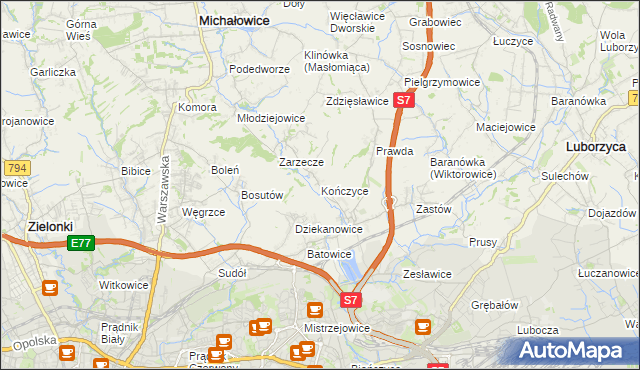 mapa Kończyce gmina Michałowice, Kończyce gmina Michałowice na mapie Targeo