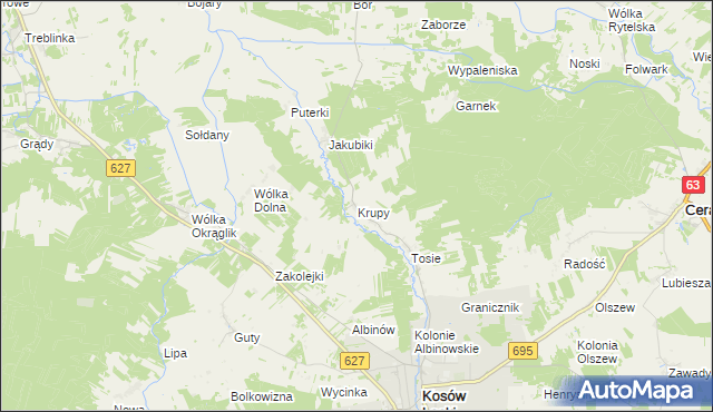 mapa Krupy gmina Kosów Lacki, Krupy gmina Kosów Lacki na mapie Targeo