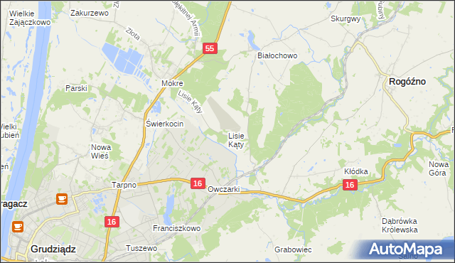 mapa Lisie Kąty gmina Grudziądz, Lisie Kąty gmina Grudziądz na mapie Targeo