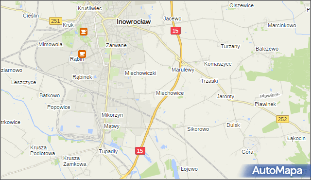 mapa Miechowice gmina Inowrocław, Miechowice gmina Inowrocław na mapie Targeo