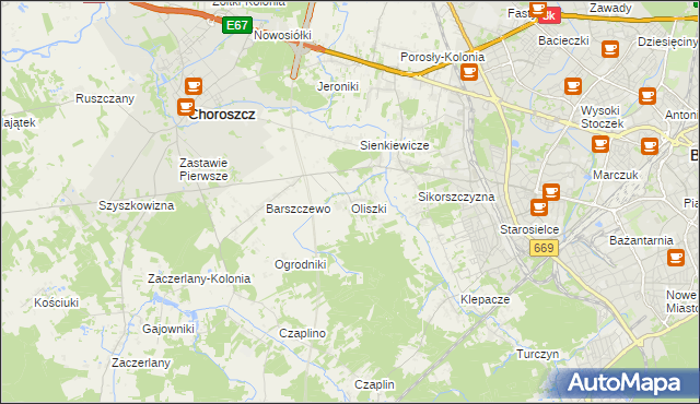 mapa Oliszki gmina Choroszcz, Oliszki gmina Choroszcz na mapie Targeo