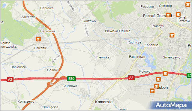 mapa Plewiska gmina Komorniki, Plewiska gmina Komorniki na mapie Targeo