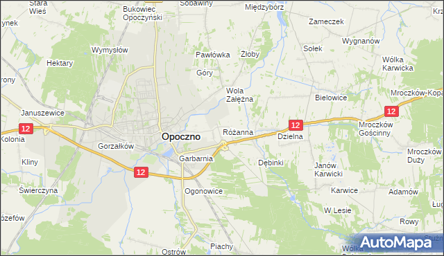 mapa Różanna gmina Opoczno, Różanna gmina Opoczno na mapie Targeo