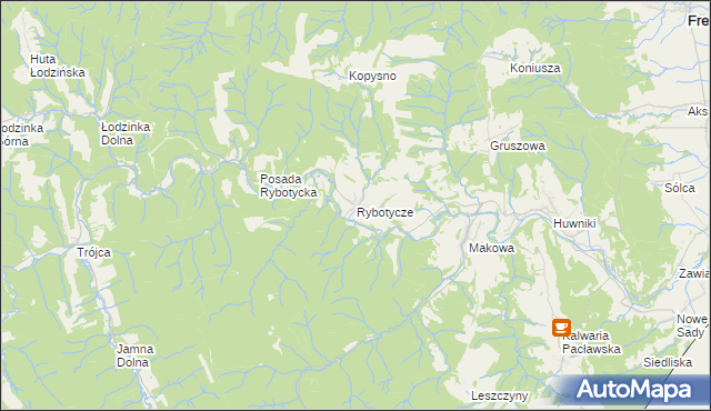 mapa Rybotycze, Rybotycze na mapie Targeo