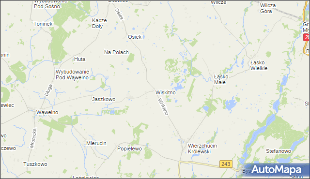 mapa Wiskitno gmina Koronowo, Wiskitno gmina Koronowo na mapie Targeo