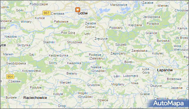 mapa Zalesiany gmina Gdów, Zalesiany gmina Gdów na mapie Targeo