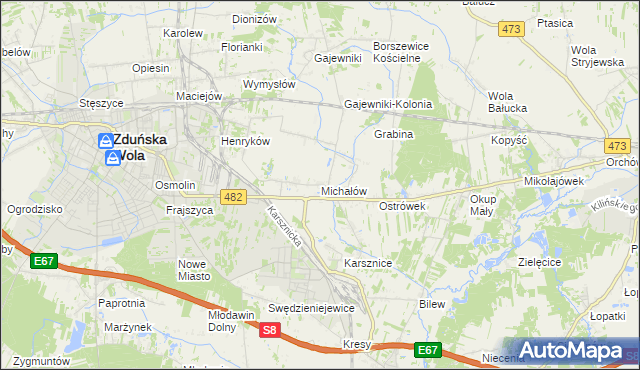 mapa Michałów gmina Zduńska Wola, Michałów gmina Zduńska Wola na mapie Targeo