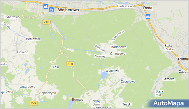 mapa Nowiny gmina Wejherowo, Nowiny gmina Wejherowo na mapie Targeo