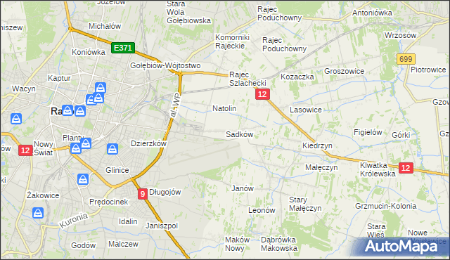 mapa Sadków gmina Jedlnia-Letnisko, Sadków gmina Jedlnia-Letnisko na mapie Targeo