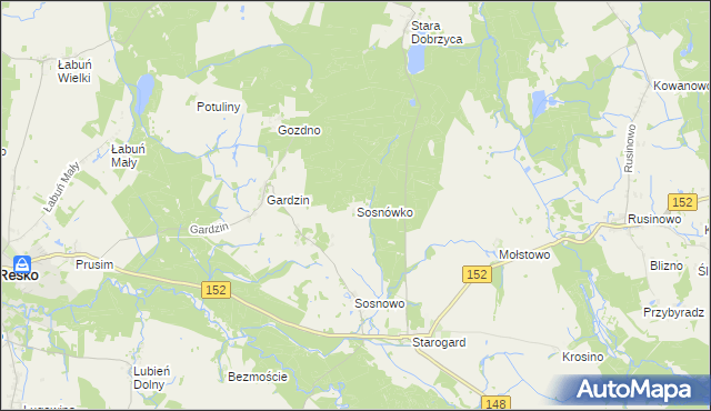 mapa Sosnówko gmina Resko, Sosnówko gmina Resko na mapie Targeo