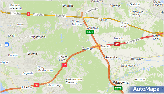 mapa Zagórze gmina Wiązowna, Zagórze gmina Wiązowna na mapie Targeo