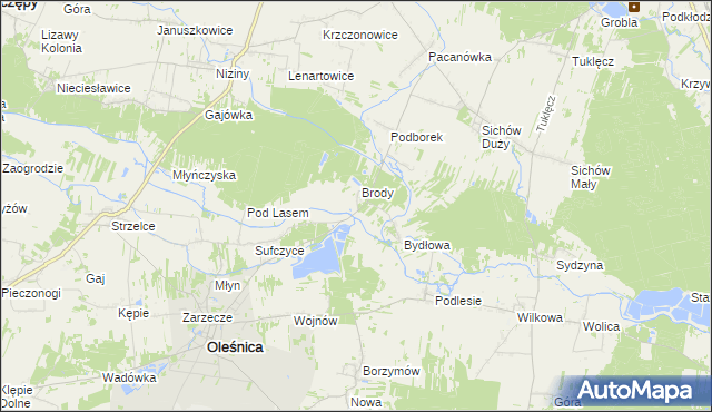 mapa Brody Duże gmina Oleśnica, Brody Duże gmina Oleśnica na mapie Targeo