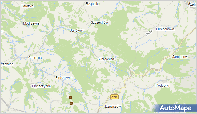 mapa Chrośnica gmina Jeżów Sudecki, Chrośnica gmina Jeżów Sudecki na mapie Targeo