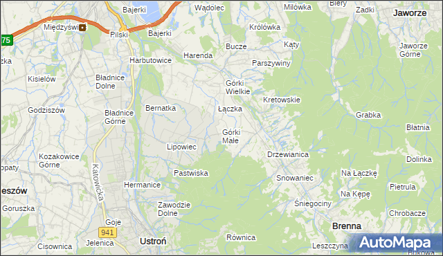 mapa Górki Małe gmina Brenna, Górki Małe gmina Brenna na mapie Targeo