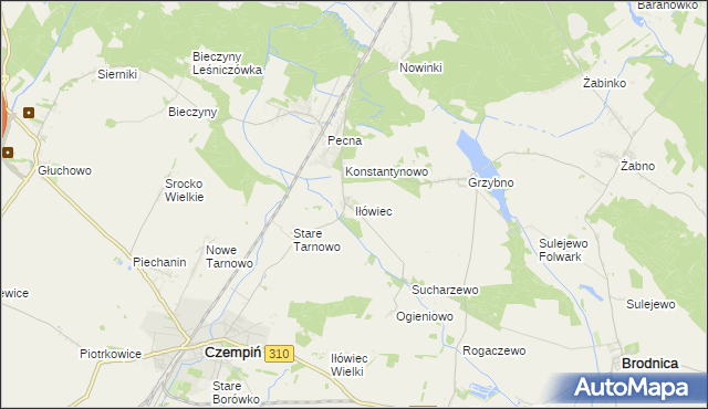 mapa Iłówiec gmina Brodnica, Iłówiec gmina Brodnica na mapie Targeo