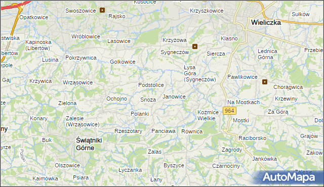 mapa Janowice gmina Wieliczka, Janowice gmina Wieliczka na mapie Targeo
