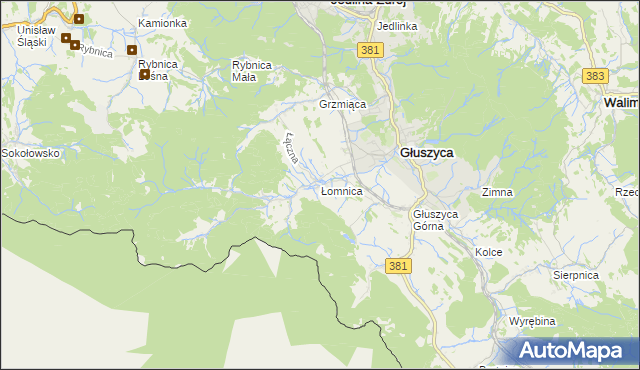 mapa Łomnica gmina Głuszyca, Łomnica gmina Głuszyca na mapie Targeo