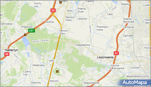 mapa Magdalenka gmina Lesznowola, Magdalenka gmina Lesznowola na mapie Targeo