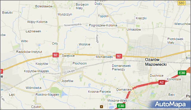mapa Michałówek gmina Ożarów Mazowiecki, Michałówek gmina Ożarów Mazowiecki na mapie Targeo