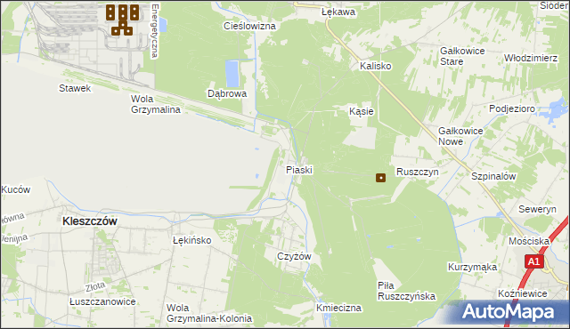 mapa Piaski gmina Kleszczów, Piaski gmina Kleszczów na mapie Targeo