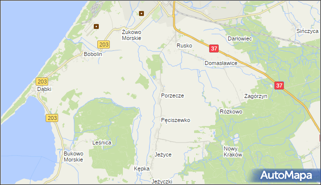 mapa Porzecze gmina Darłowo, Porzecze gmina Darłowo na mapie Targeo