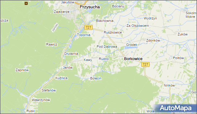 mapa Rudno gmina Borkowice, Rudno gmina Borkowice na mapie Targeo