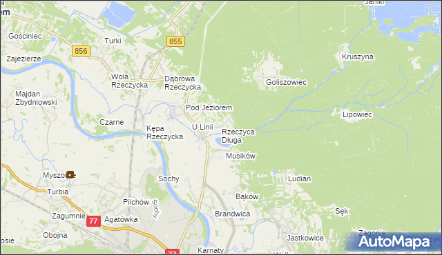 mapa Rzeczyca Długa, Rzeczyca Długa na mapie Targeo