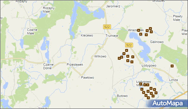 mapa Wilkowo gmina Gardeja, Wilkowo gmina Gardeja na mapie Targeo
