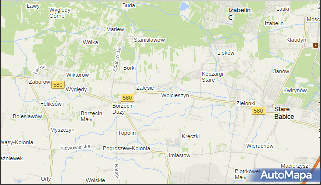 mapa Wojcieszyn gmina Stare Babice, Wojcieszyn gmina Stare Babice na mapie Targeo