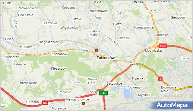 mapa Zabierzów powiat krakowski, Zabierzów powiat krakowski na mapie Targeo