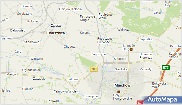 mapa Zagorzyce gmina Miechów, Zagorzyce gmina Miechów na mapie Targeo