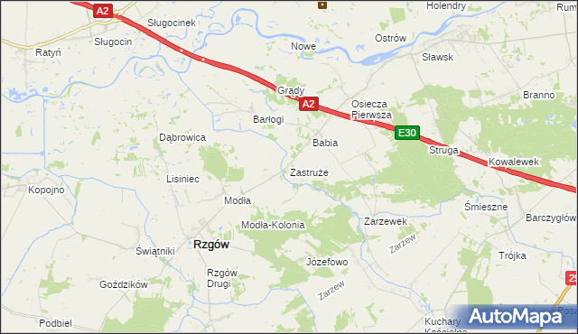 mapa Zastruże gmina Rzgów, Zastruże gmina Rzgów na mapie Targeo