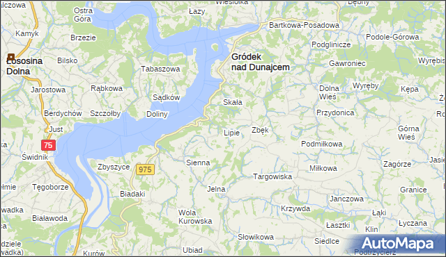 mapa Lipie gmina Gródek nad Dunajcem, Lipie gmina Gródek nad Dunajcem na mapie Targeo