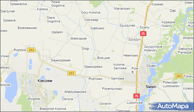 mapa Biskupie gmina Ślesin, Biskupie gmina Ślesin na mapie Targeo