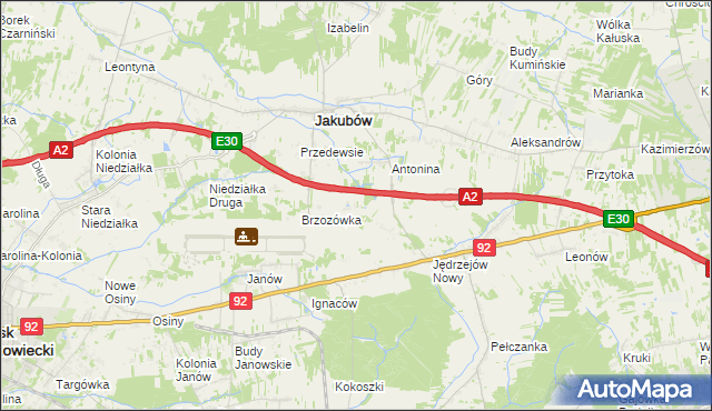 mapa Józefin gmina Jakubów, Józefin gmina Jakubów na mapie Targeo