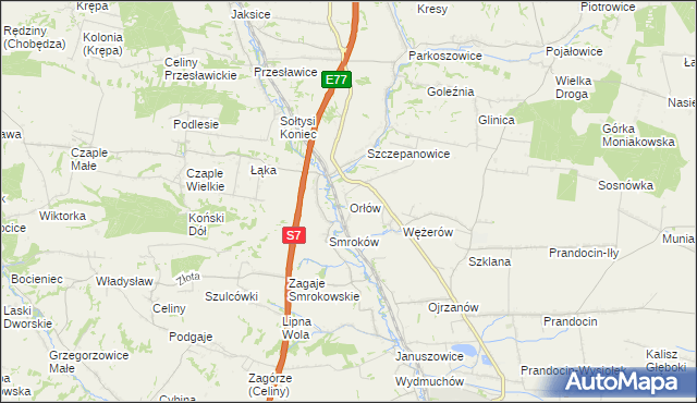 mapa Orłów gmina Słomniki, Orłów gmina Słomniki na mapie Targeo