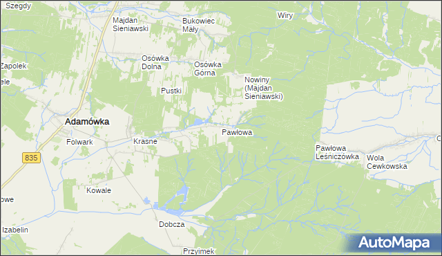 mapa Pawłowa gmina Adamówka, Pawłowa gmina Adamówka na mapie Targeo
