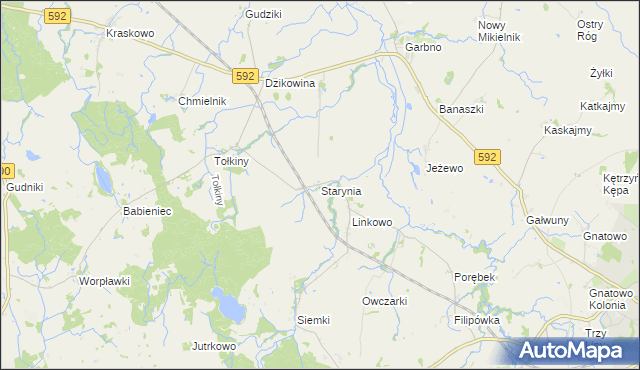 mapa Starynia gmina Korsze, Starynia gmina Korsze na mapie Targeo