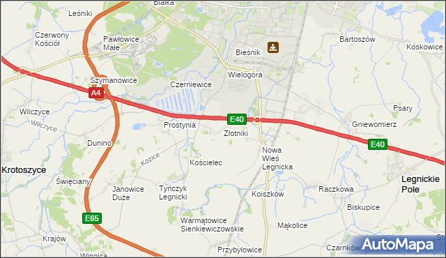 mapa Złotniki gmina Krotoszyce, Złotniki gmina Krotoszyce na mapie Targeo
