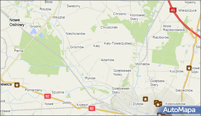 mapa Adamów gmina Kutno, Adamów gmina Kutno na mapie Targeo