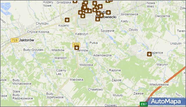 mapa Adamowizna gmina Grodzisk Mazowiecki, Adamowizna gmina Grodzisk Mazowiecki na mapie Targeo