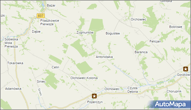 mapa Antoniówka gmina Gorzków, Antoniówka gmina Gorzków na mapie Targeo