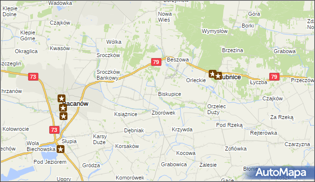 mapa Biskupice gmina Pacanów, Biskupice gmina Pacanów na mapie Targeo