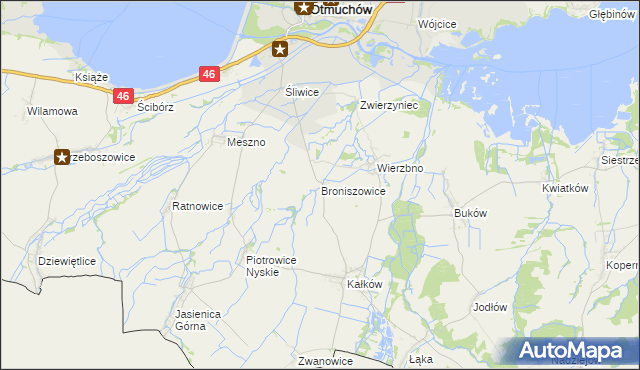 mapa Broniszowice gmina Otmuchów, Broniszowice gmina Otmuchów na mapie Targeo