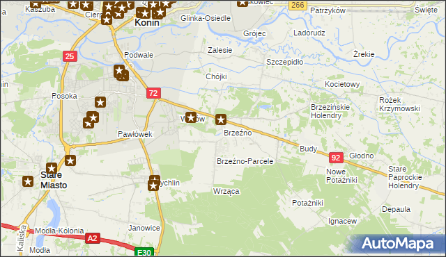 mapa Brzeźno gmina Krzymów, Brzeźno gmina Krzymów na mapie Targeo