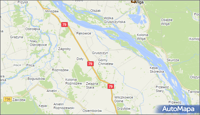 mapa Chmielew gmina Magnuszew, Chmielew gmina Magnuszew na mapie Targeo